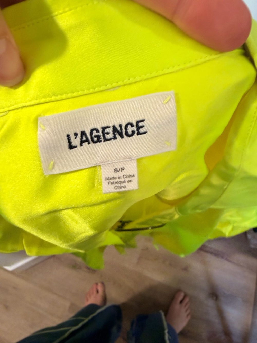 L'AGENCE Neon Yellow Silk Button-Down Shirt - Picture 3 of 3